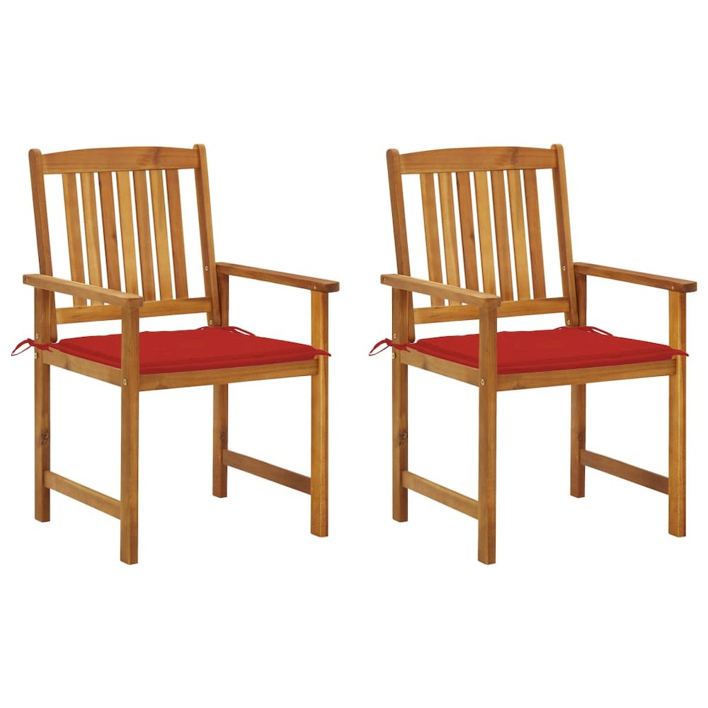 Garden Chair Set of 2 Red Solid Acacia wood, Polyester Standard. Picture 1