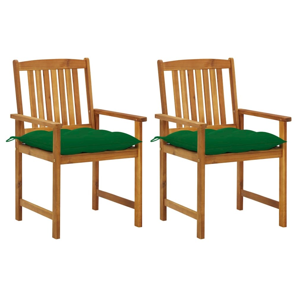 Patio Chair Set of 2 Green Solid Acacia Wood Standard Durable. Picture 1