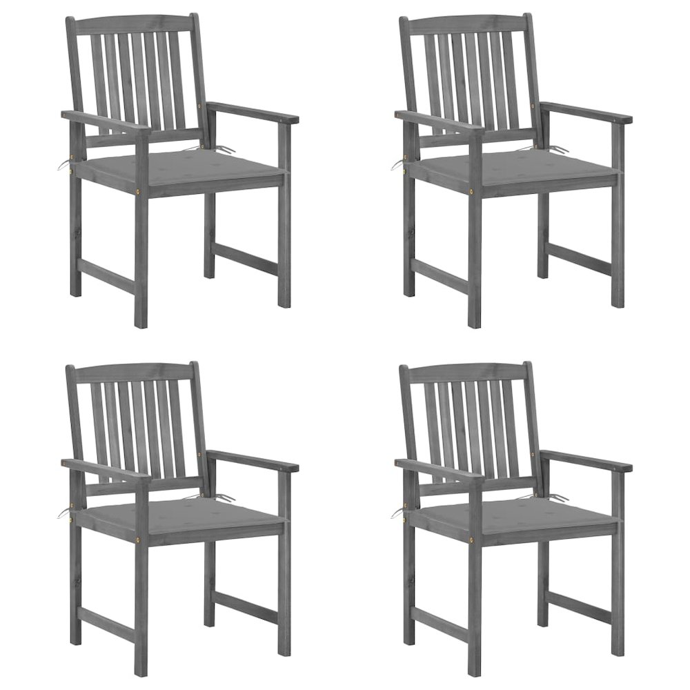 Garden Chair Set of 4 Grey Solid Acacia wood Standard. Picture 1
