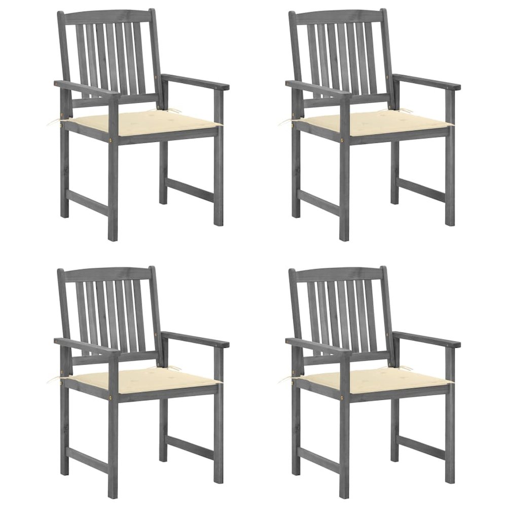 Garden Chair Set of 4 Grey Solid Acacia wood Standard Durable. Picture 1