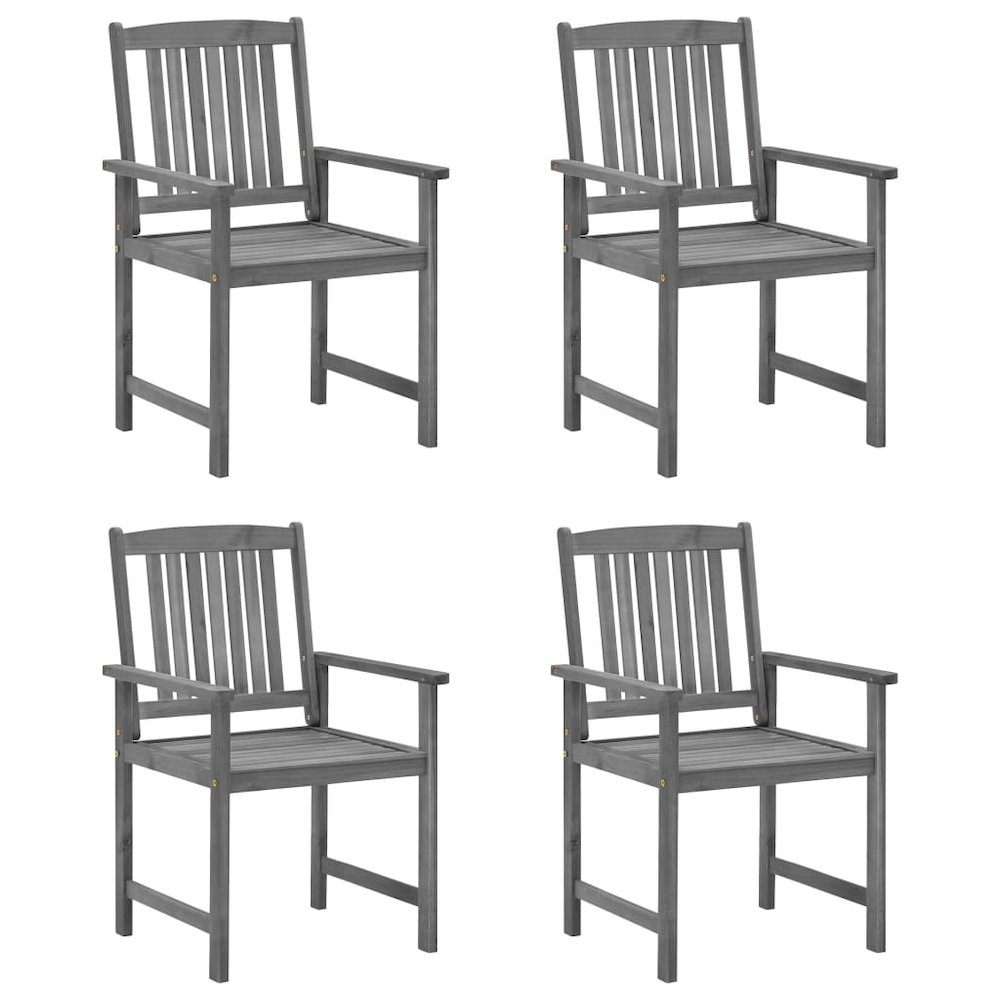 Garden Chair Set of 4 Grey Solid Acacia wood Standard Durable. Picture 2