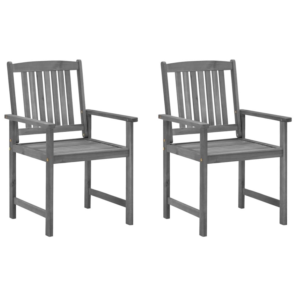 Garden Chair Set of 2 Grey Solid Acacia wood Medium Durable. Picture 2