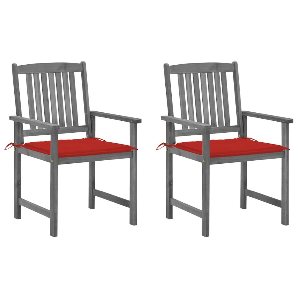 vidaXL Director's Chairs with Cushions 2 pcs Gray Solid Acacia Wood 1233. Picture 1