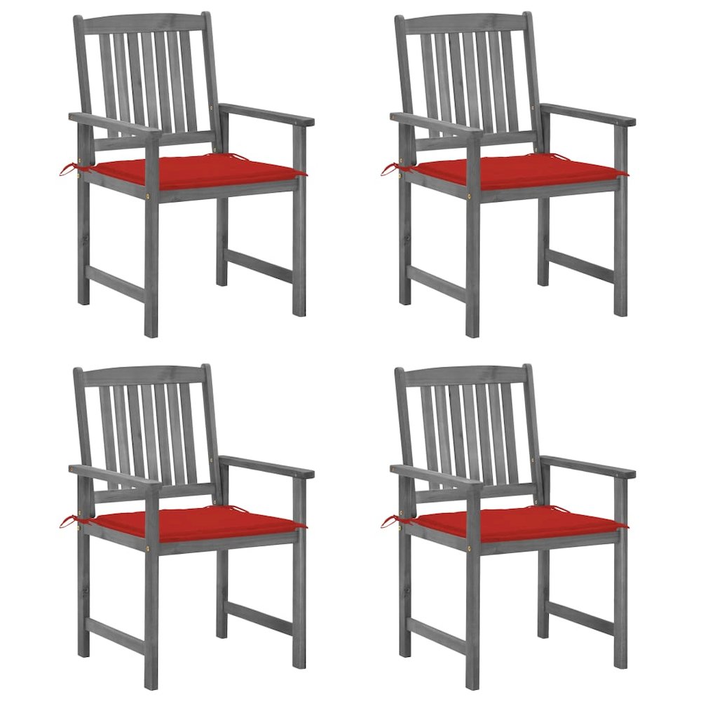 Patio Chair Set of 4 Gray Solid Acacia wood Standard. Picture 1