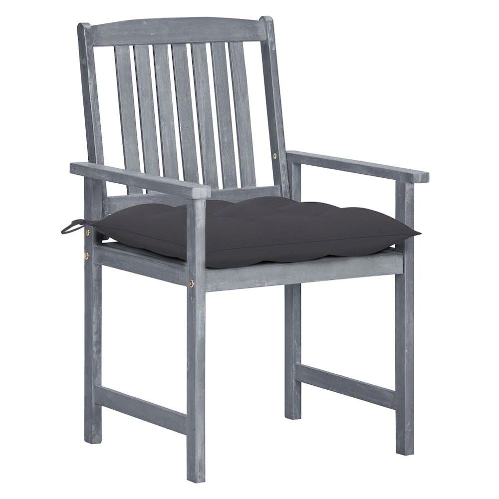 Garden Chair Set of 4 Grey Solid acacia wood, 100% polyester. Picture 2