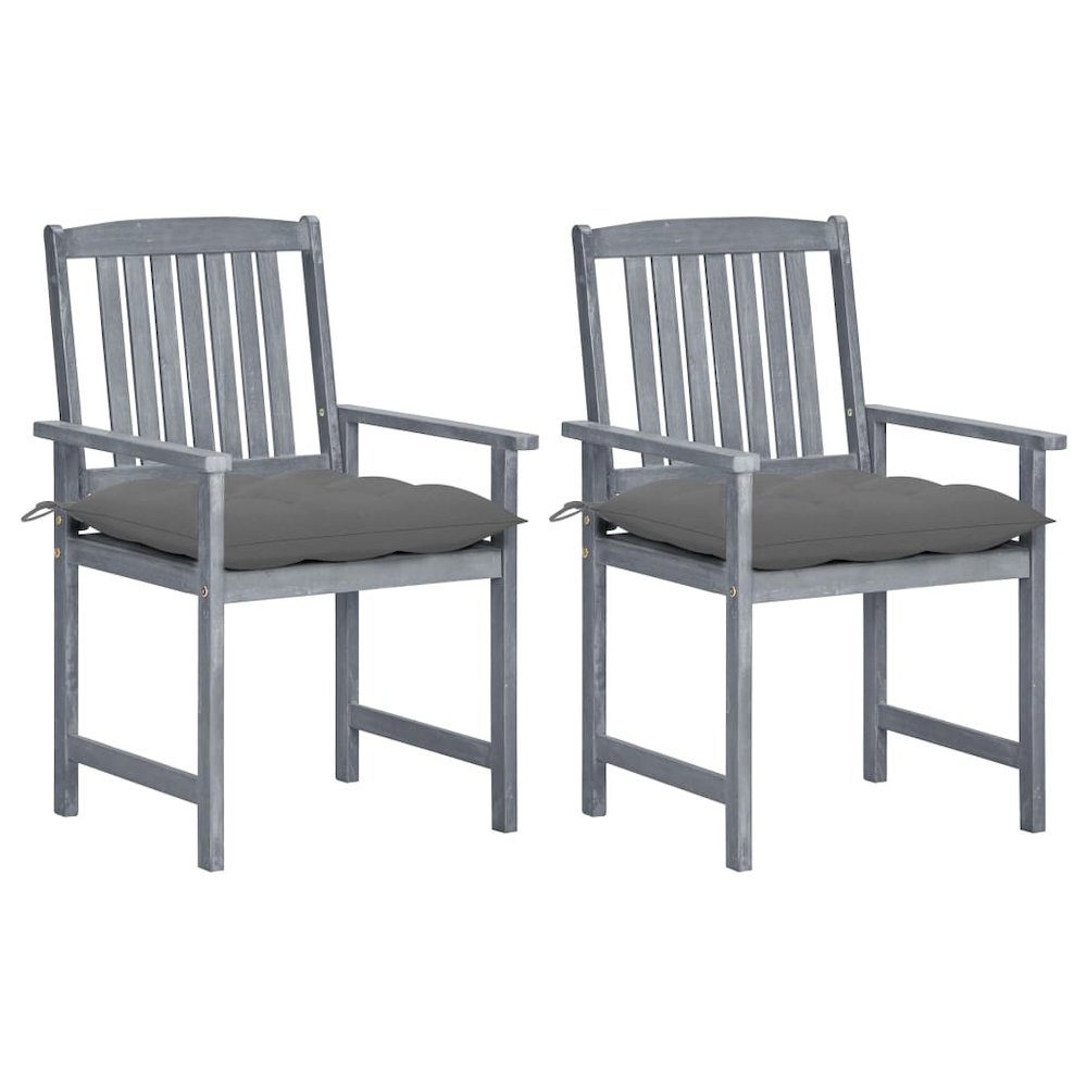 Patio Chair Set of 2 Gray Solid acacia wood Medium Durable. Picture 1
