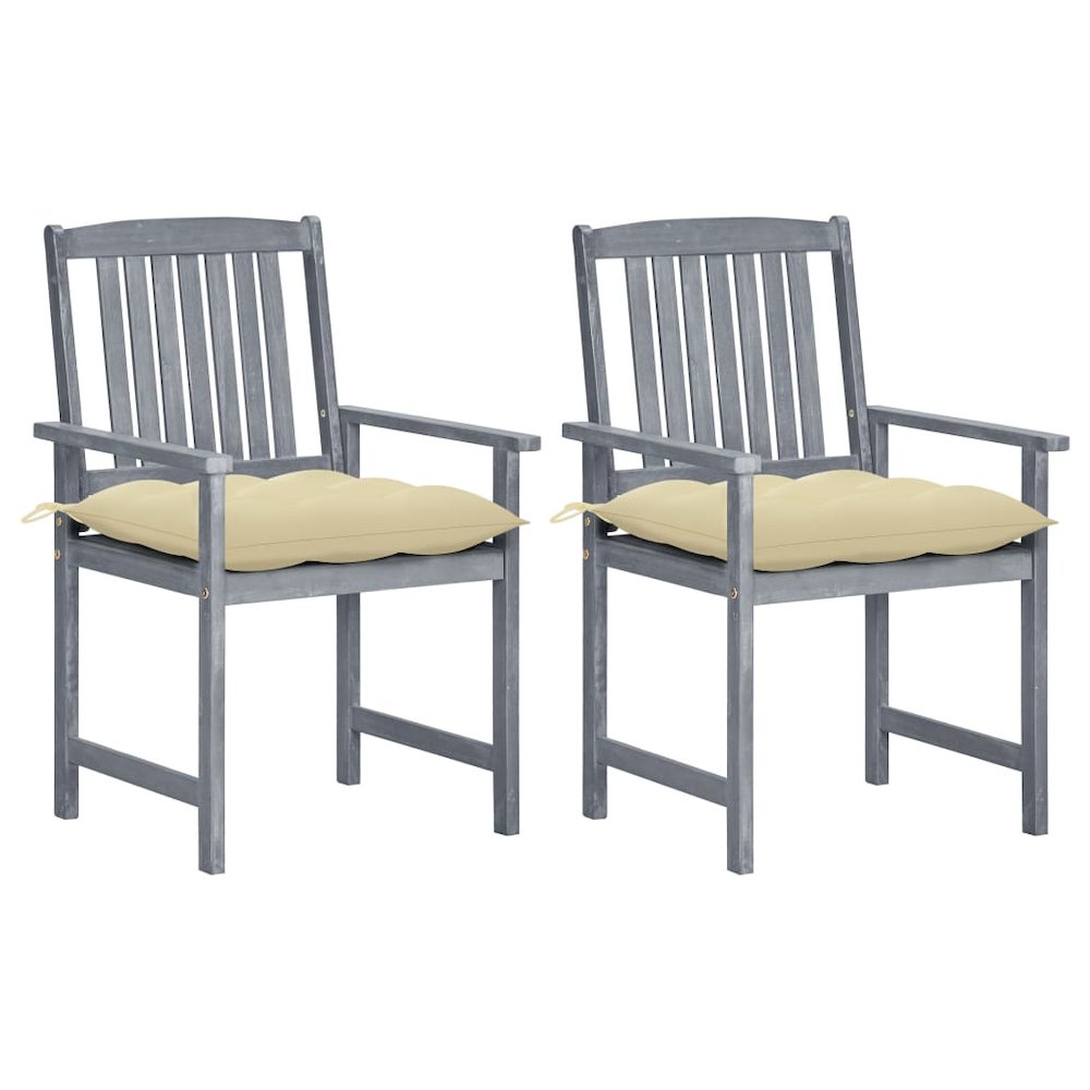 Patio Chair Set of 2 Gray Solid Acacia Wood Medium Durable. Picture 1