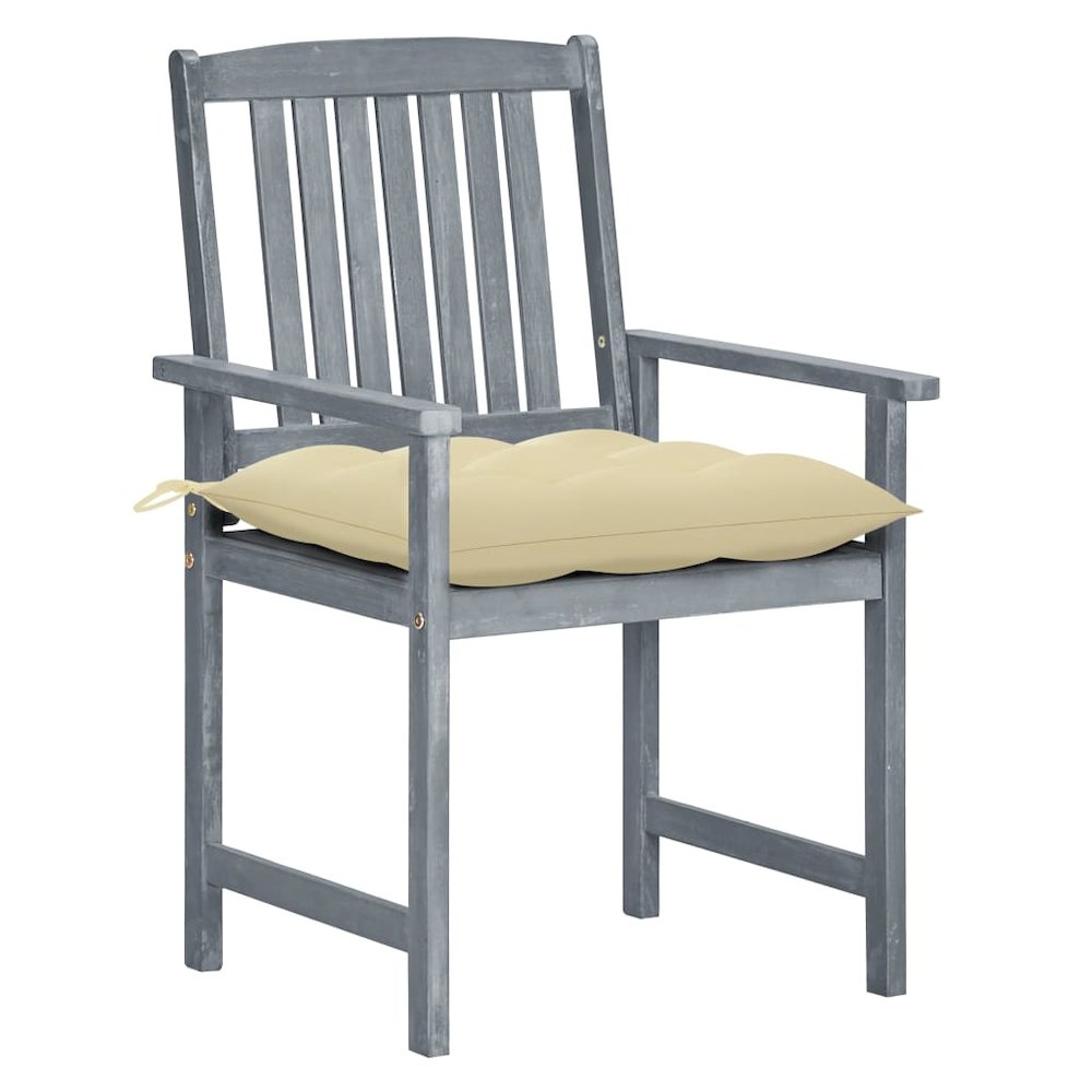 Patio Chair Set of 2 Gray Solid Acacia Wood Medium Durable. Picture 2