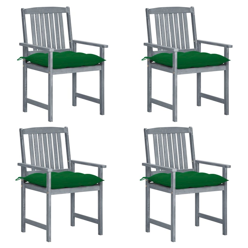 Patio Chair Set of 4 Gray Solid acacia wood, 100% polyester. Picture 1