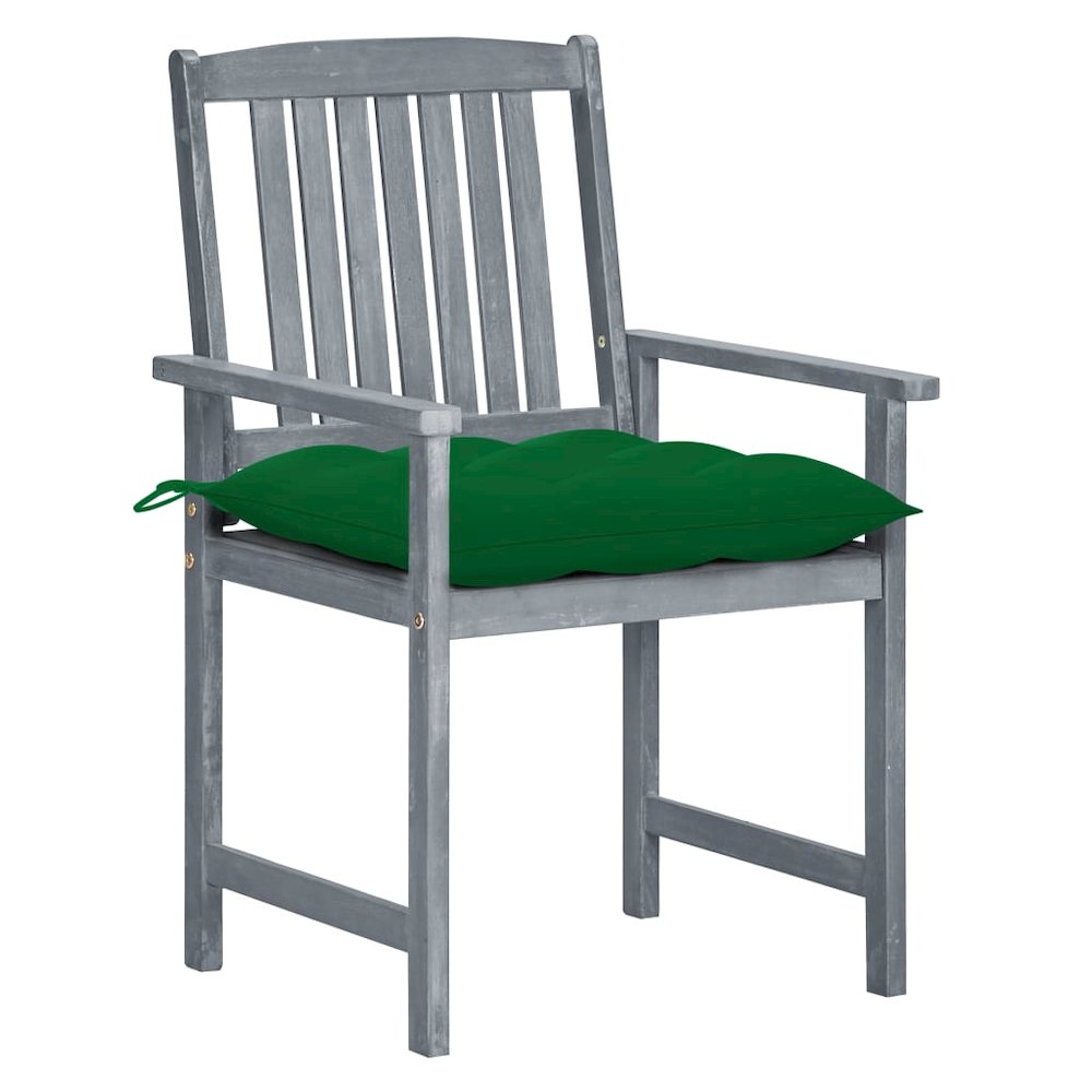 Patio Chair Set of 4 Gray Solid acacia wood, 100% polyester. Picture 2