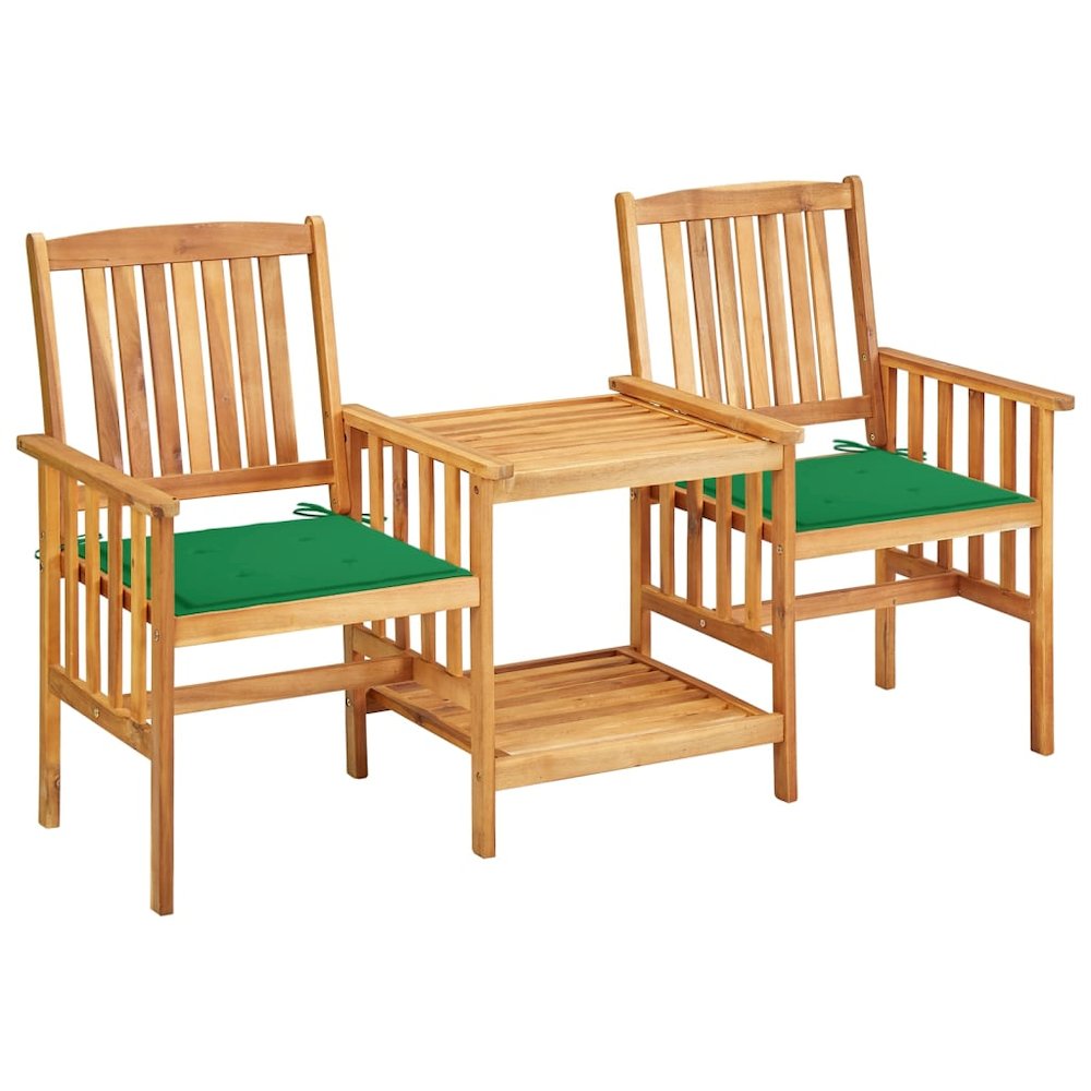 Bistro Set Natural wood, Green cushions. Picture 1