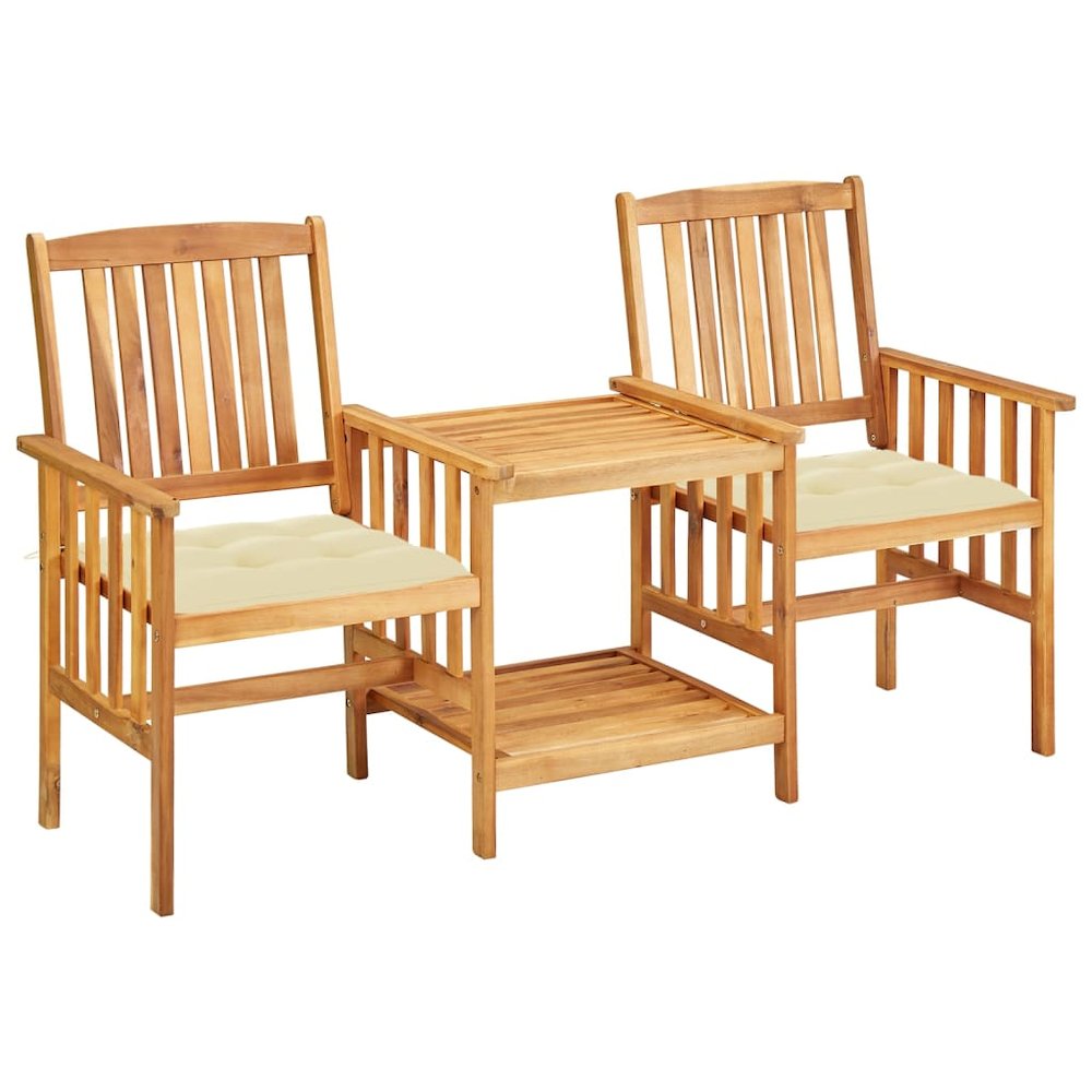 Bistro Set Cream (Cushion), Natural Wood. Picture 1