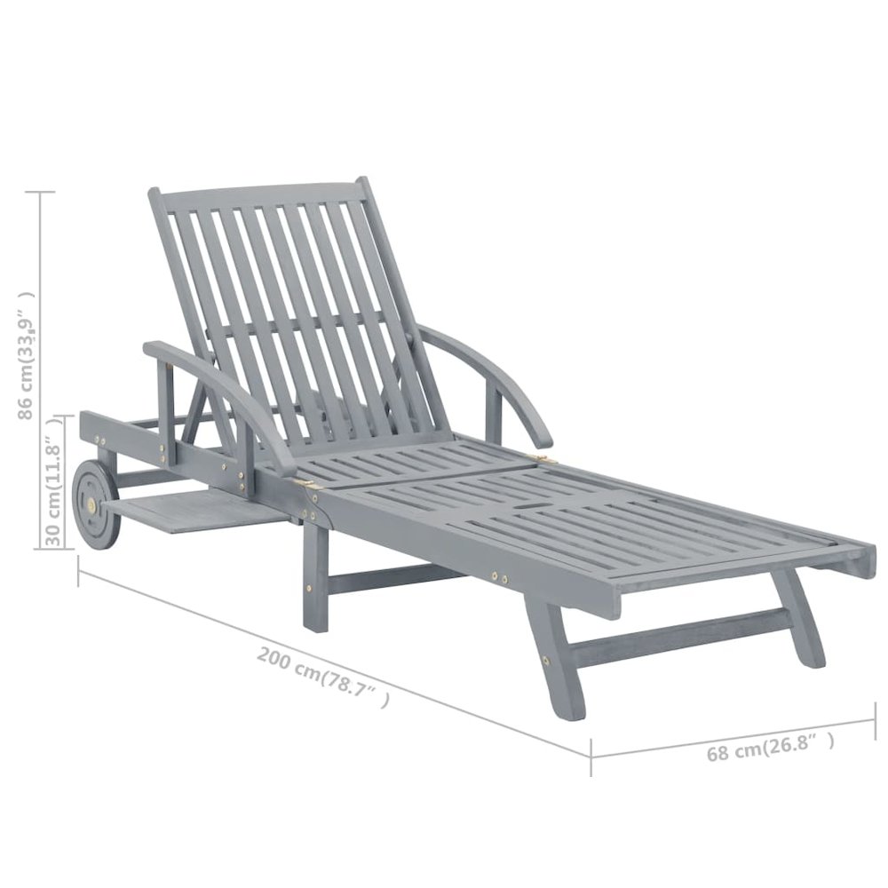 Sunlounger Gray Solid Acacia wood with gray wash finish Large. Picture 12