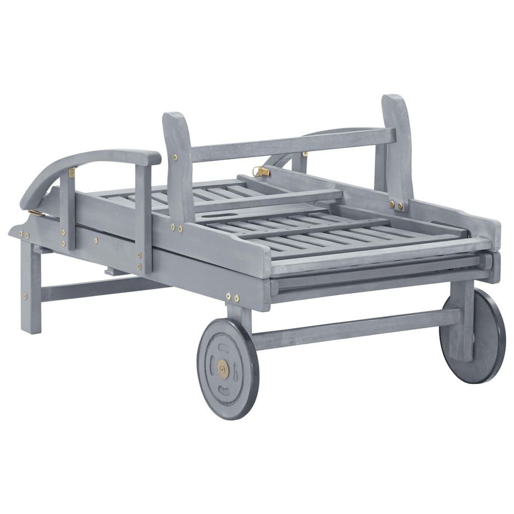 Sunlounger Gray Solid Acacia wood with gray wash finish Large. Picture 9