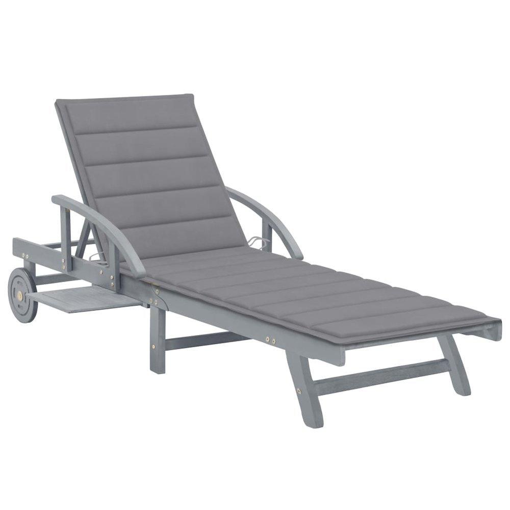 Sunlounger Grey Solid Acacia wood Large Adjustable Armrests. Picture 1