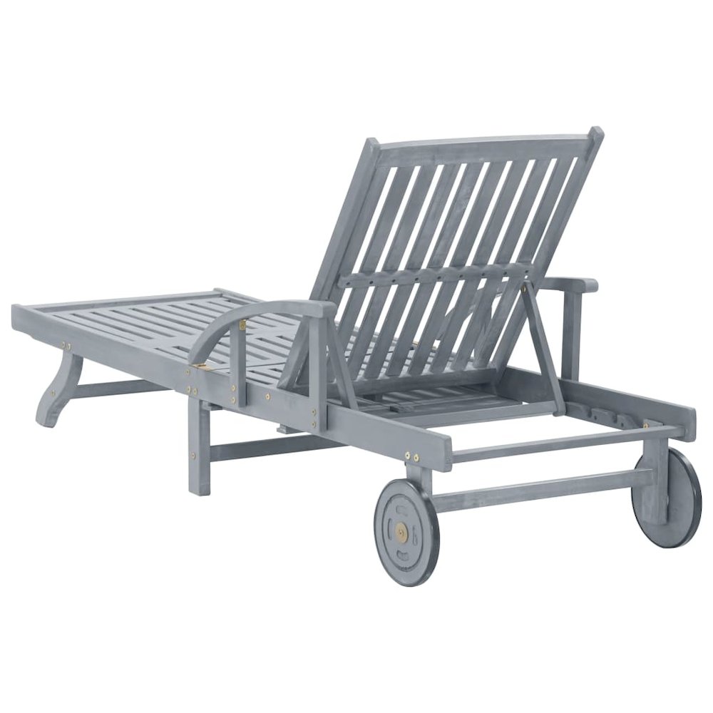 Sunlounger Grey Solid Acacia wood Large Adjustable Armrests. Picture 6