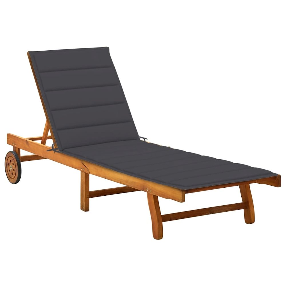 Sunlounger Natural wood, Anthracite Solid Acacia Wood, 100% Polyester. Picture 1