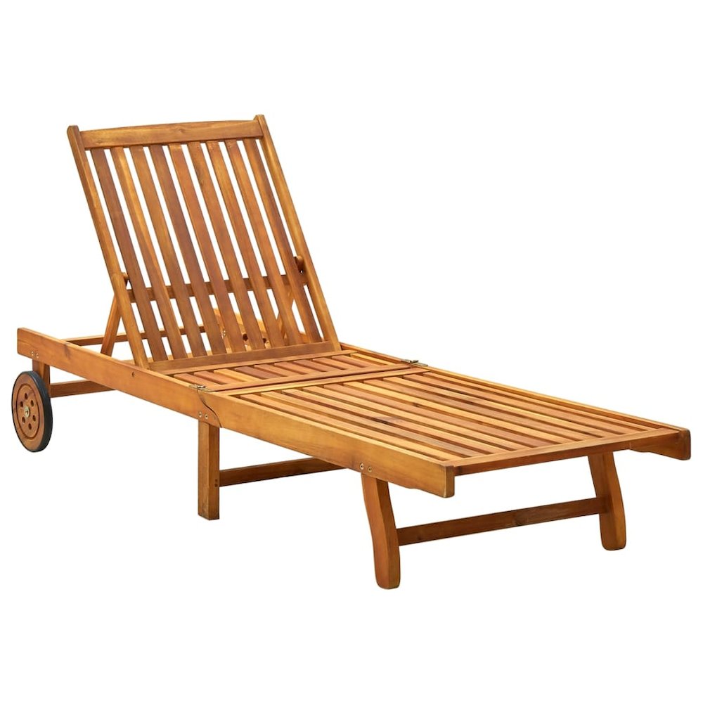 Sunlounger Natural wood, Anthracite Solid Acacia Wood, 100% Polyester. Picture 2