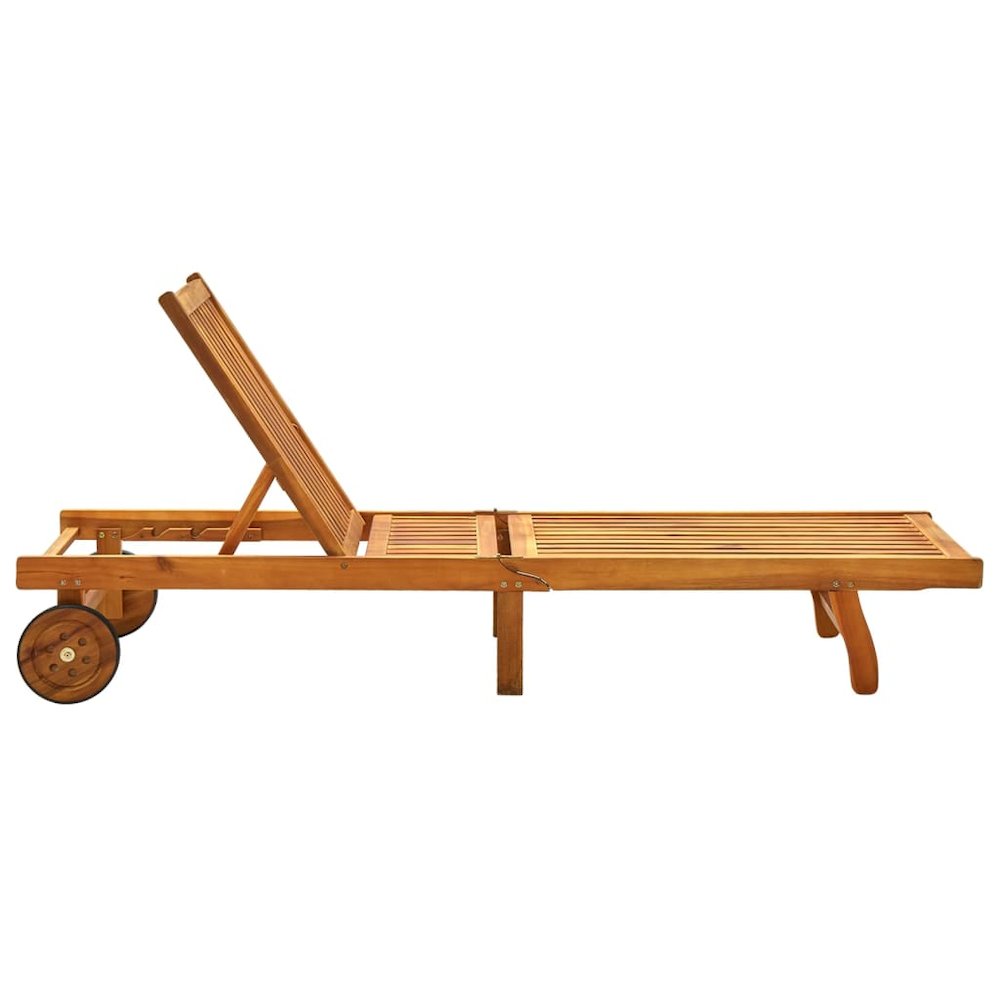 Sunlounger Natural wood, Anthracite Solid Acacia Wood, 100% Polyester. Picture 5