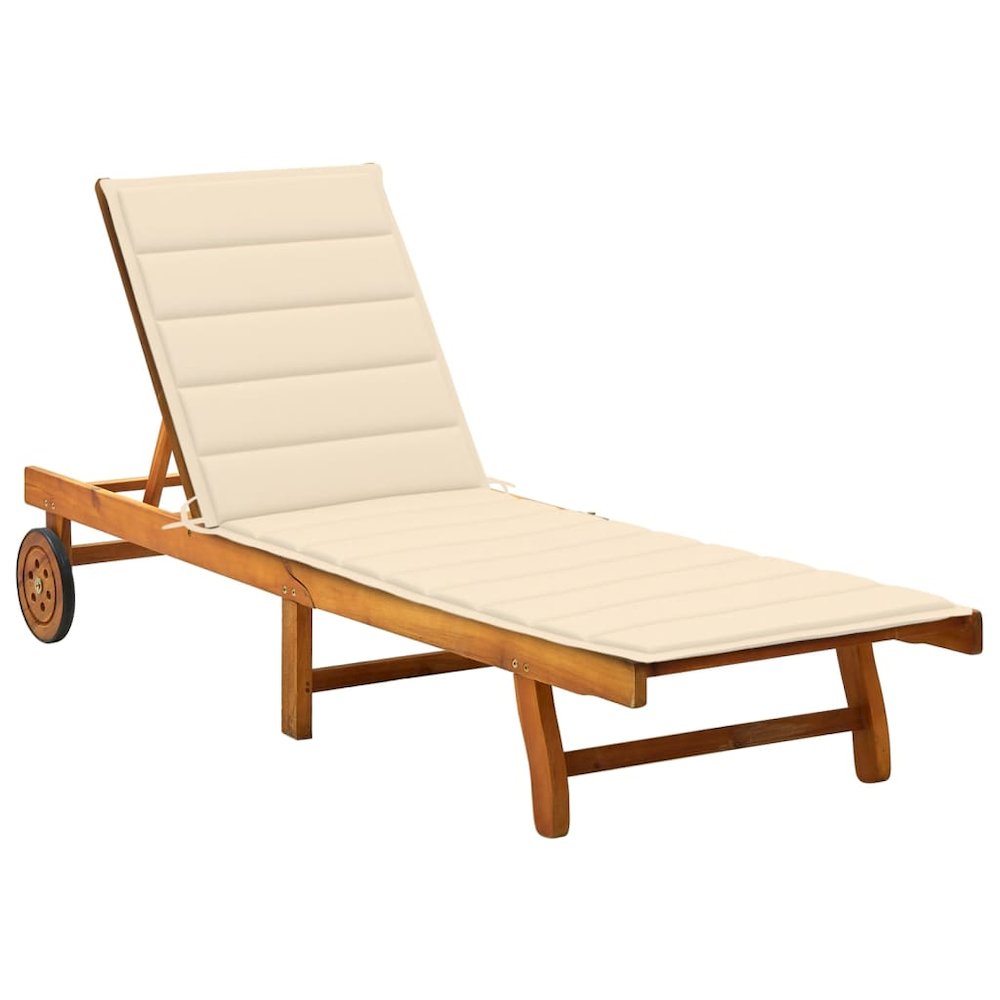 Sunlounger Brown with cream cushion Solid Acacia wood Standard. Picture 1