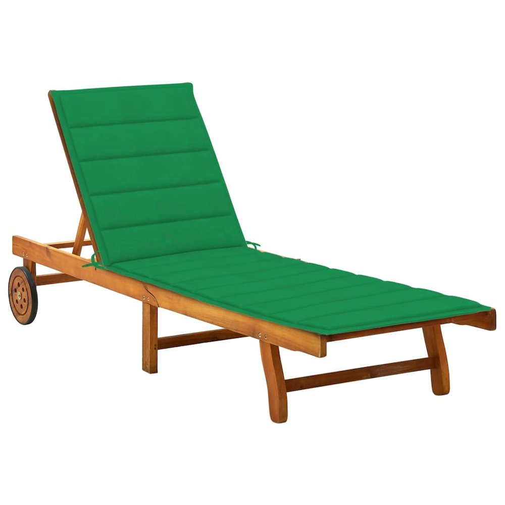 Sunlounger Acacia wood and green cushion. Picture 1