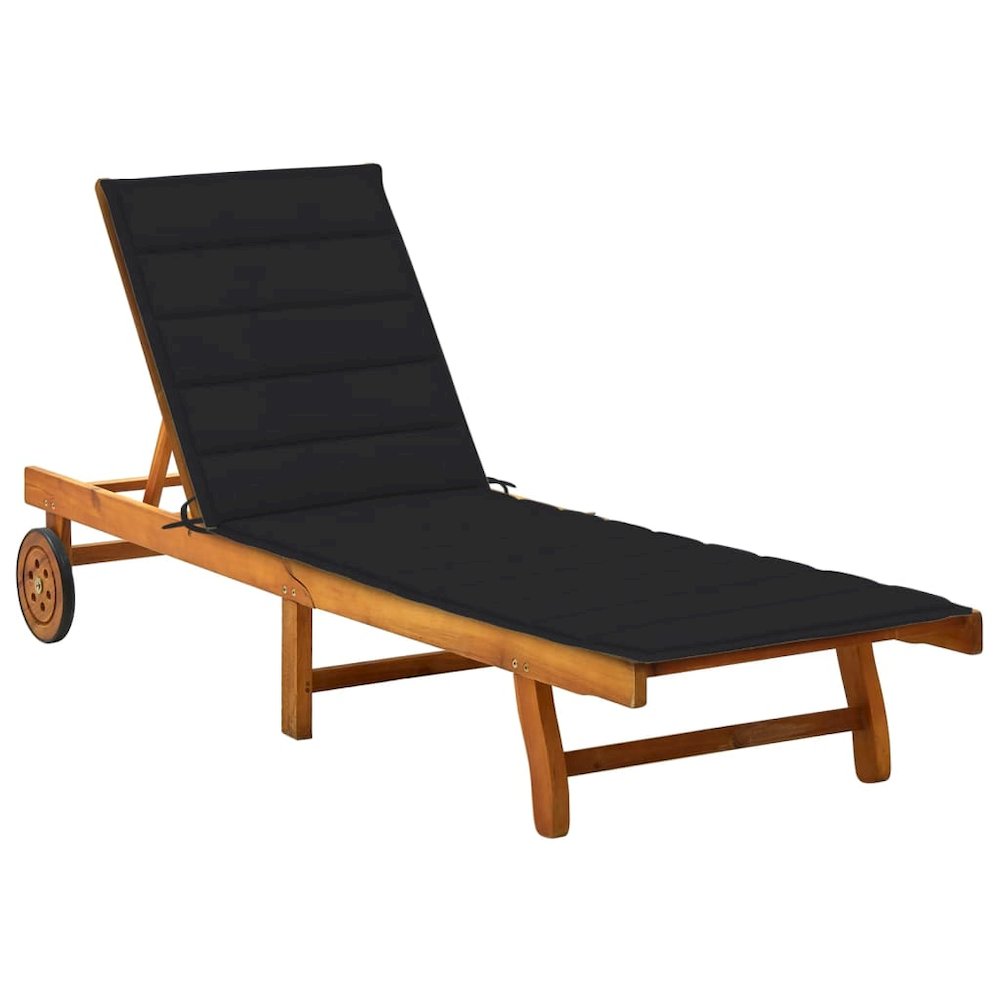 Sunlounger Natural Wood, Black Cushion. Picture 1