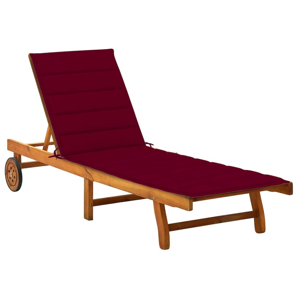 Sunlounger Wine Red Cushion, Natural Wood. Picture 1