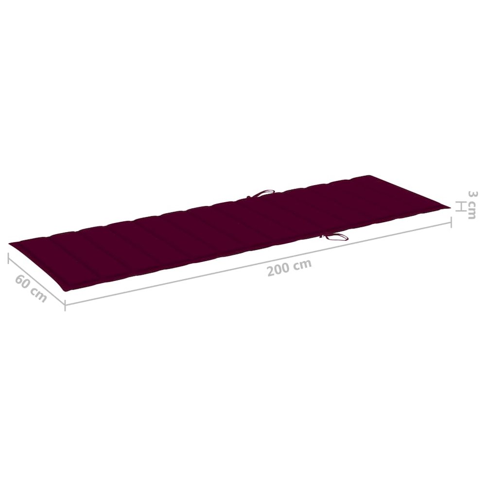 Sunlounger Wine Red Cushion, Natural Wood. Picture 12