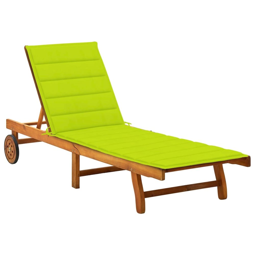 Sunlounger Bright green cushion, Natural wood. Picture 1