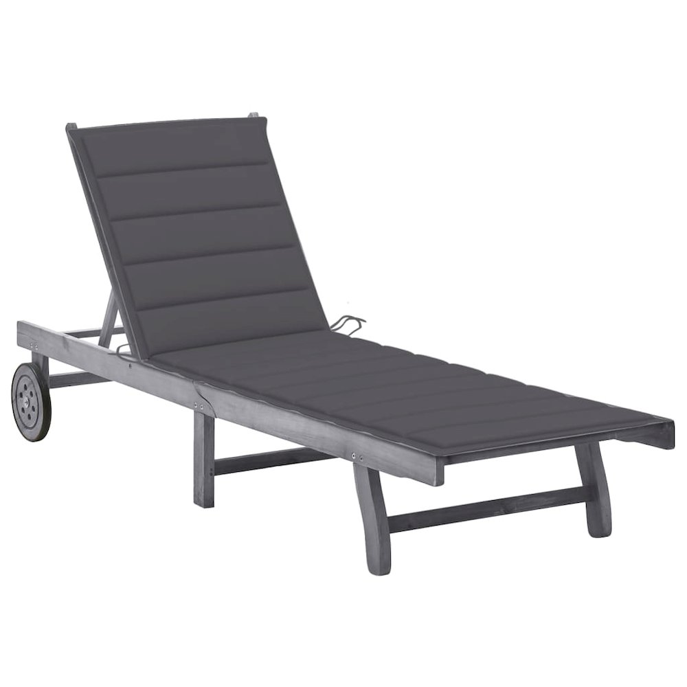 Sunlounger Grey Solid Acacia wood Standard Height-Adjustable. Picture 1
