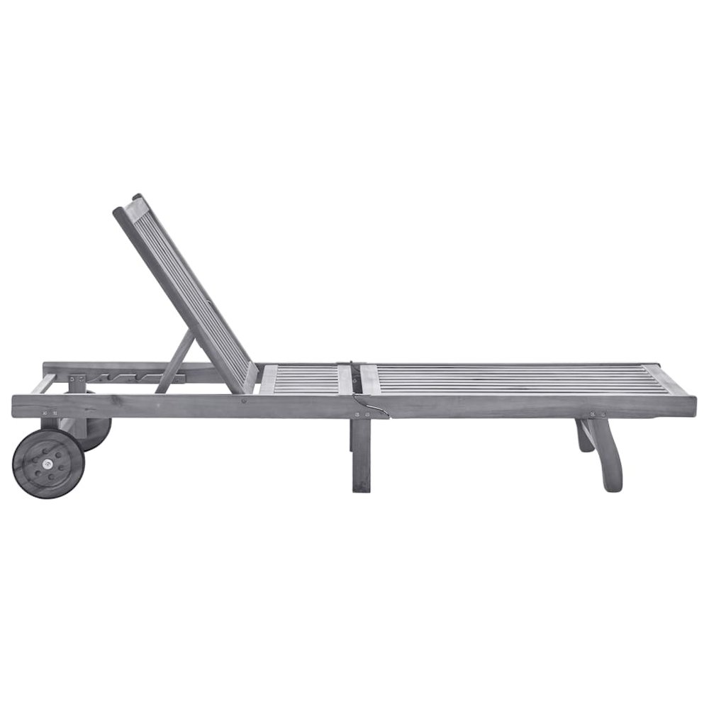 Sunlounger Grey Solid Acacia wood Standard Height-Adjustable. Picture 2
