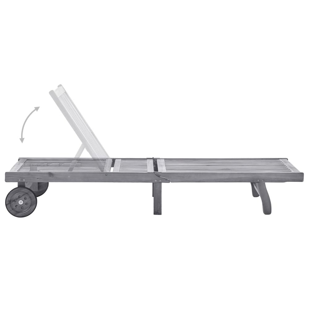Sunlounger Grey Solid Acacia wood Standard Height-Adjustable. Picture 3