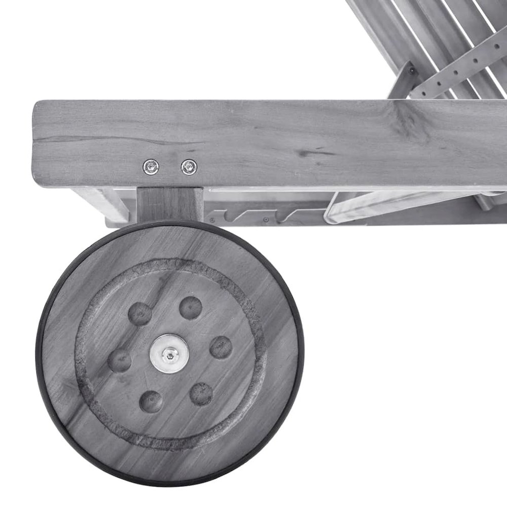 Sunlounger Grey Solid Acacia wood Standard Height-Adjustable. Picture 4