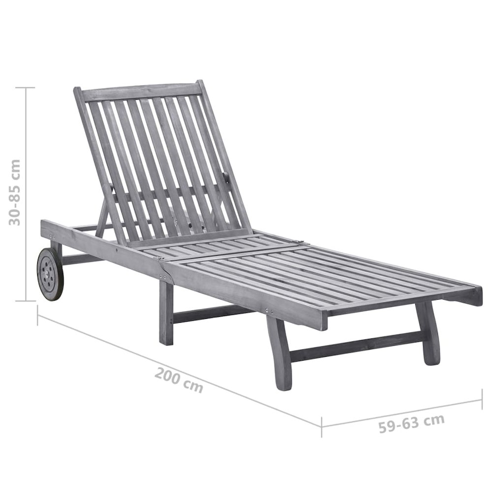 Sunlounger Grey Solid Acacia wood Standard Height-Adjustable. Picture 6
