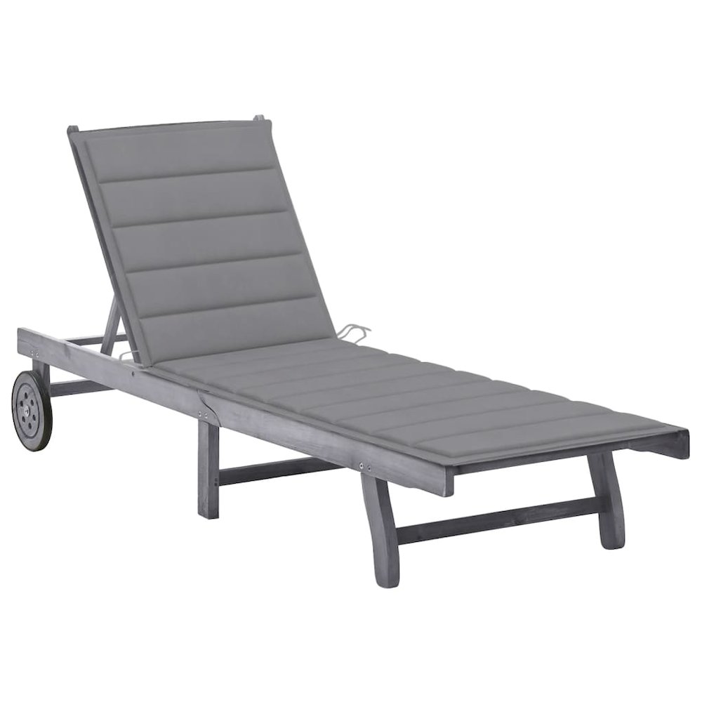 Sunlounger Grey Solid Acacia wood, Polyester 78.7 in long. Picture 1