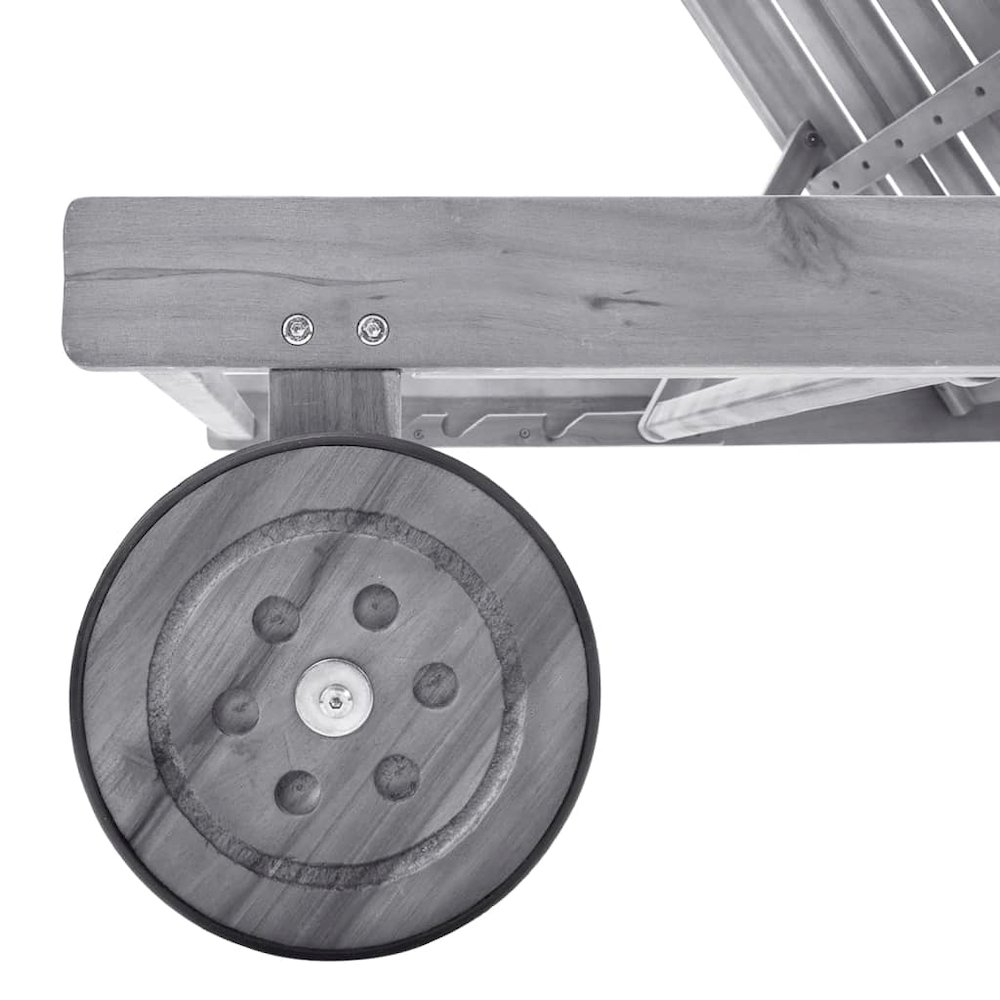 Sunlounger Grey Solid Acacia wood, Polyester 78.7 in long. Picture 4