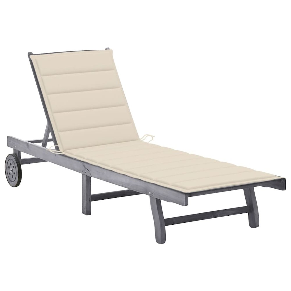 Sun Lounger Grey Solid Acacia Wood Large Height-Adjustable. Picture 1