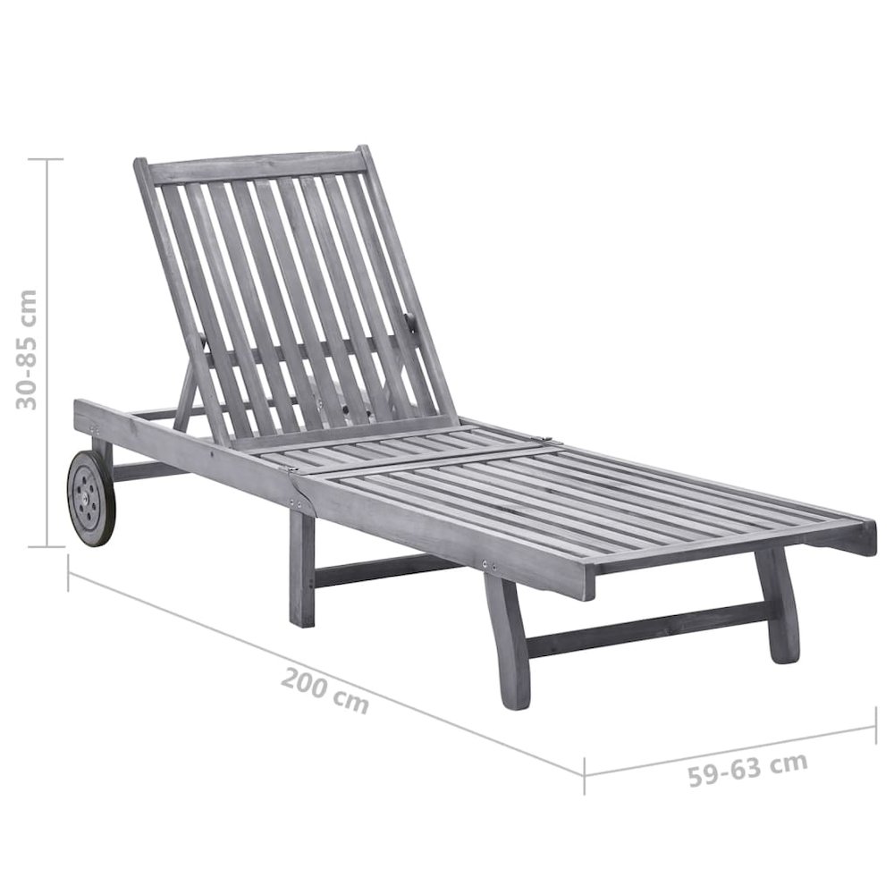 Sunlounger Gray Solid Acacia wood 79 in length x 24.8 in width. Picture 6
