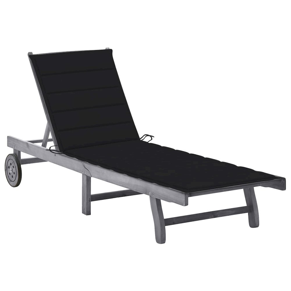 Sun Lounger Grey Solid acacia wood Standard. Picture 1