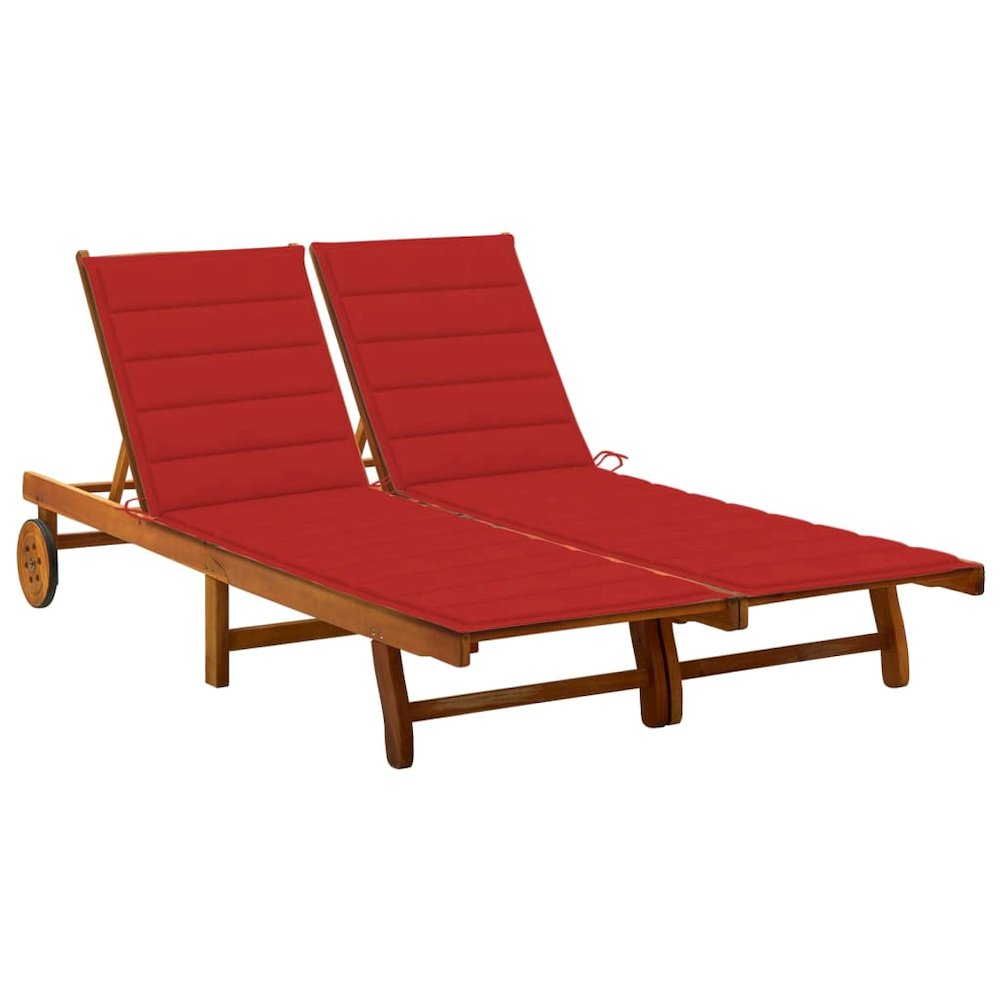 Sunlounger Wooden brown, Red Cushion. Picture 1