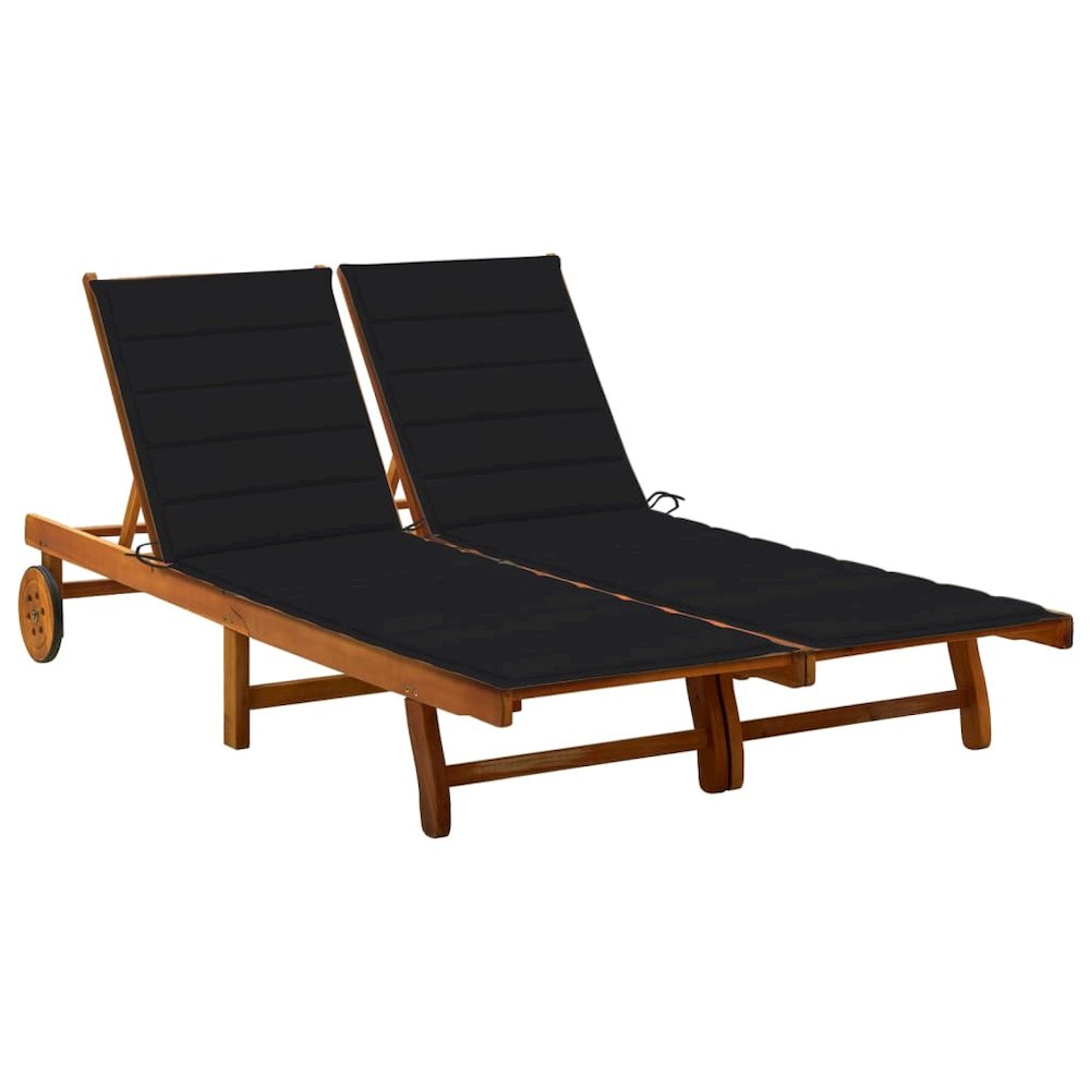 Sun Lounger Black Cushion, Natural Wood. Picture 1