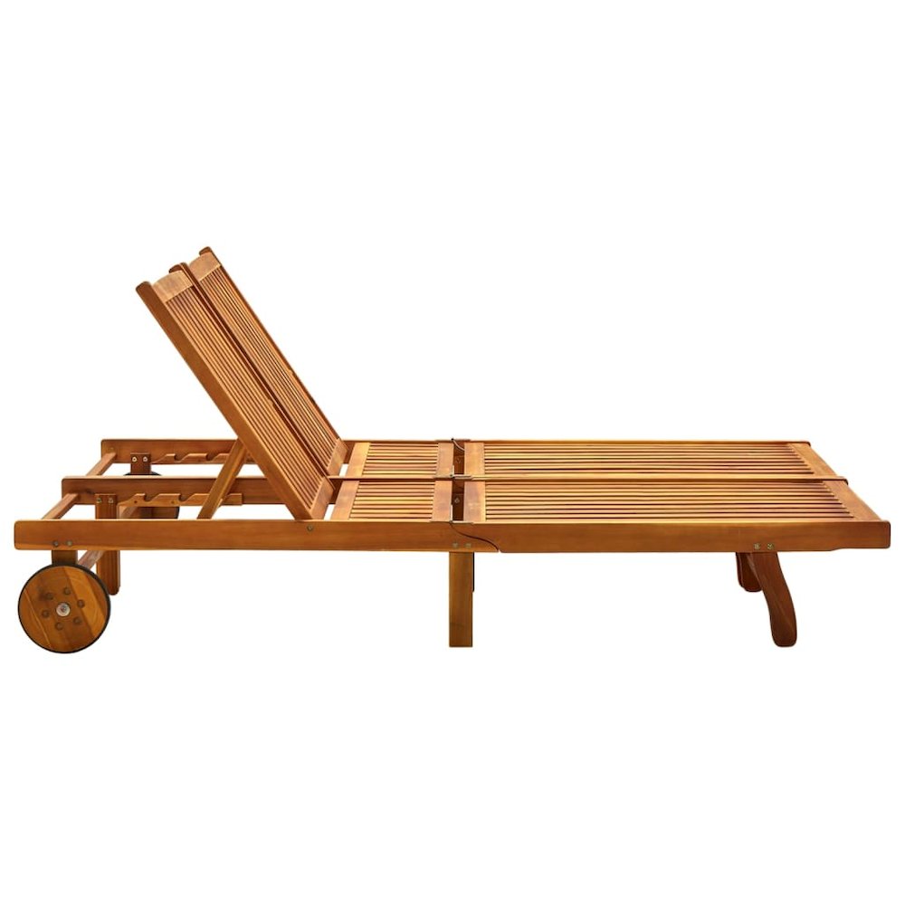 Sun Lounger Black Cushion, Natural Wood. Picture 2