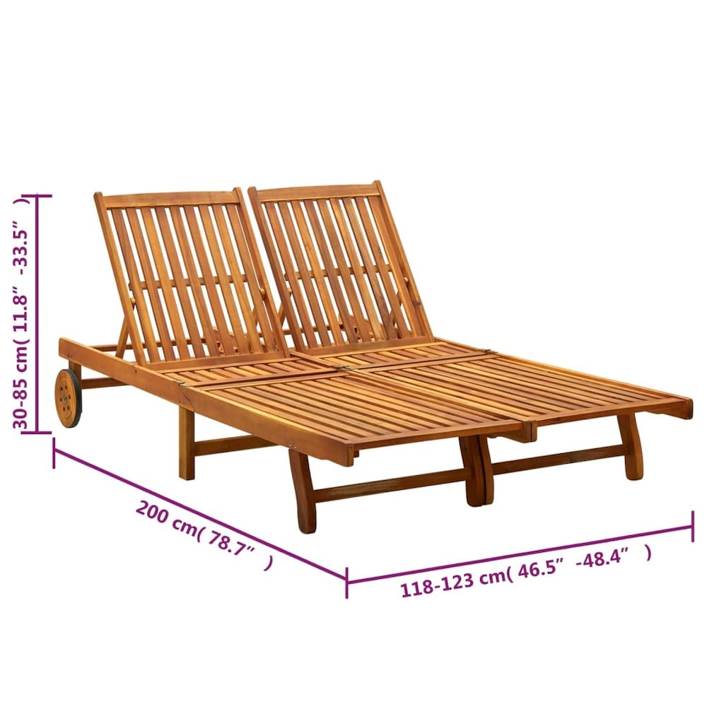 Sunlounger Wine Red Solid Acacia Wood, Polyester. Picture 6