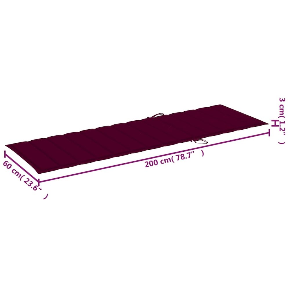 Sunlounger Wine Red Solid Acacia Wood, Polyester. Picture 7