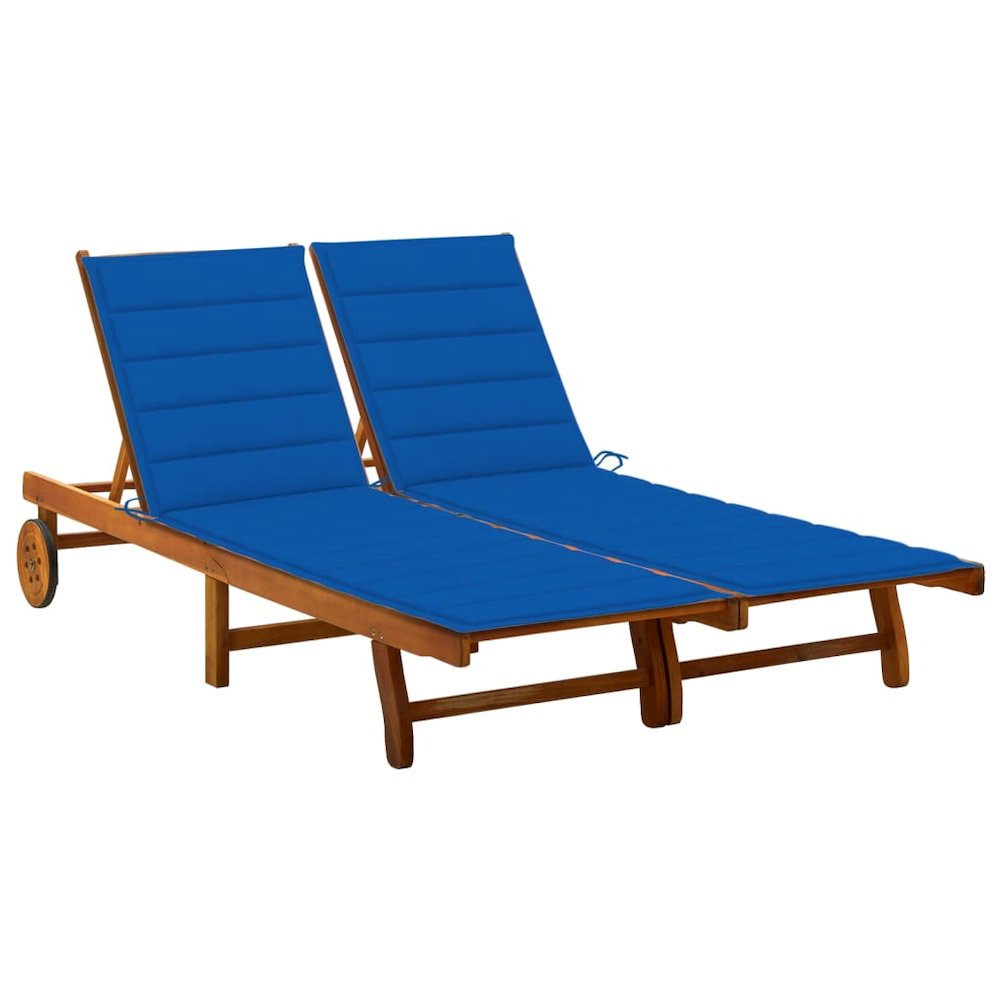 Sunlounger Royal blue cushion, Natural wood. Picture 1