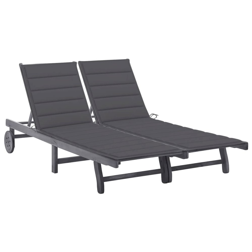 Sunlounger Grey Solid Acacia Wood, 100% Polyester Fabric. Picture 1