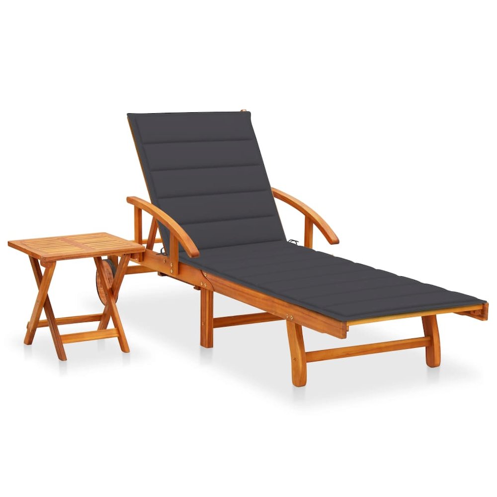 Sunlounger With Table Anthracite Solid Acacia wood Large. Picture 1
