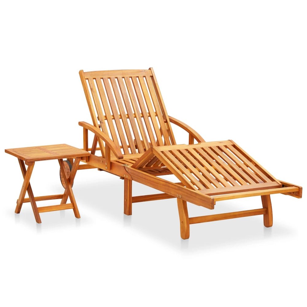 Sunlounger With Table Anthracite Solid Acacia wood Large. Picture 2