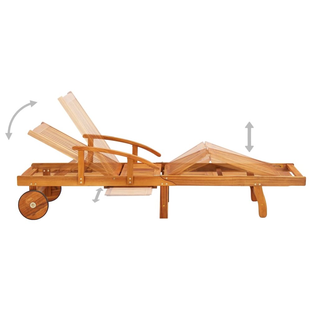 Sunlounger With Table Anthracite Solid Acacia wood Large. Picture 3