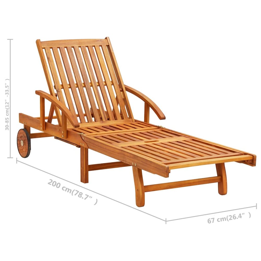 Sunlounger With Table Anthracite Solid Acacia wood Large. Picture 10